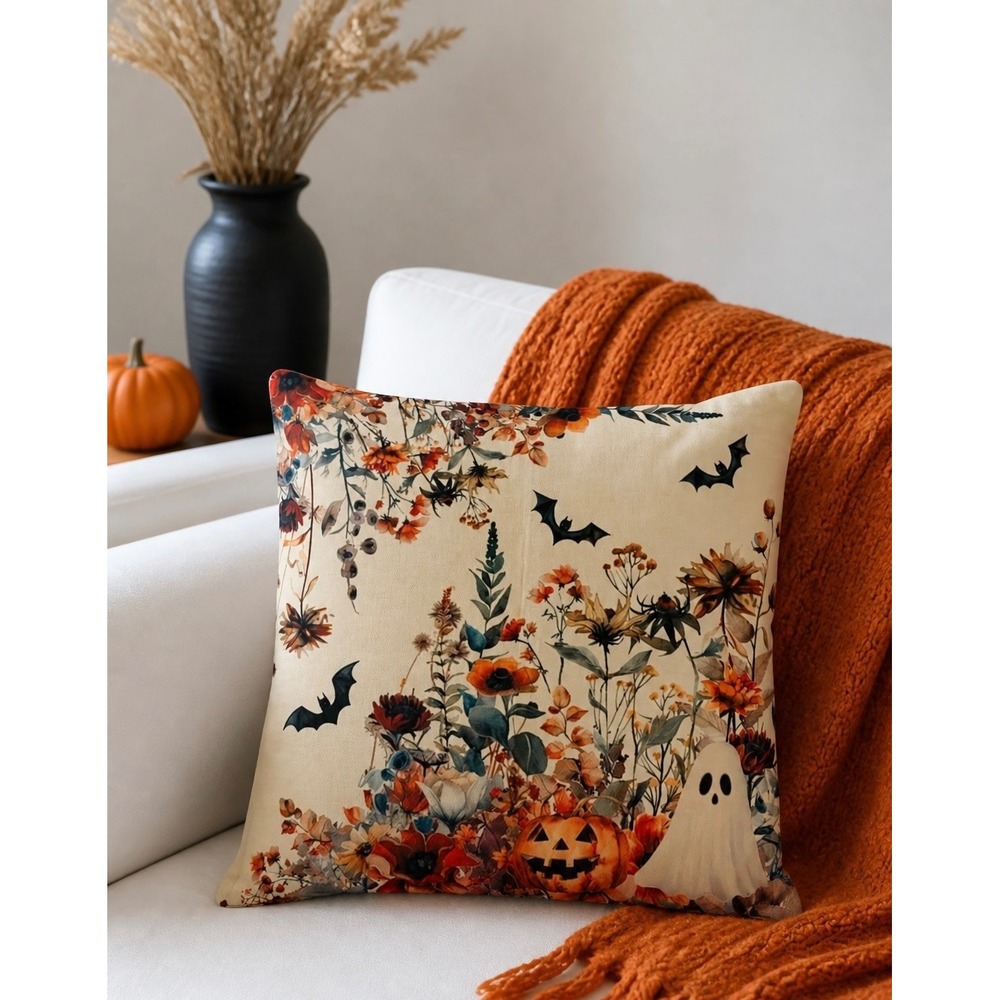 NEW Halloween Fall‎ Floral Ghosts Pillow Covers Set of 4 Farmhouse Core Decor